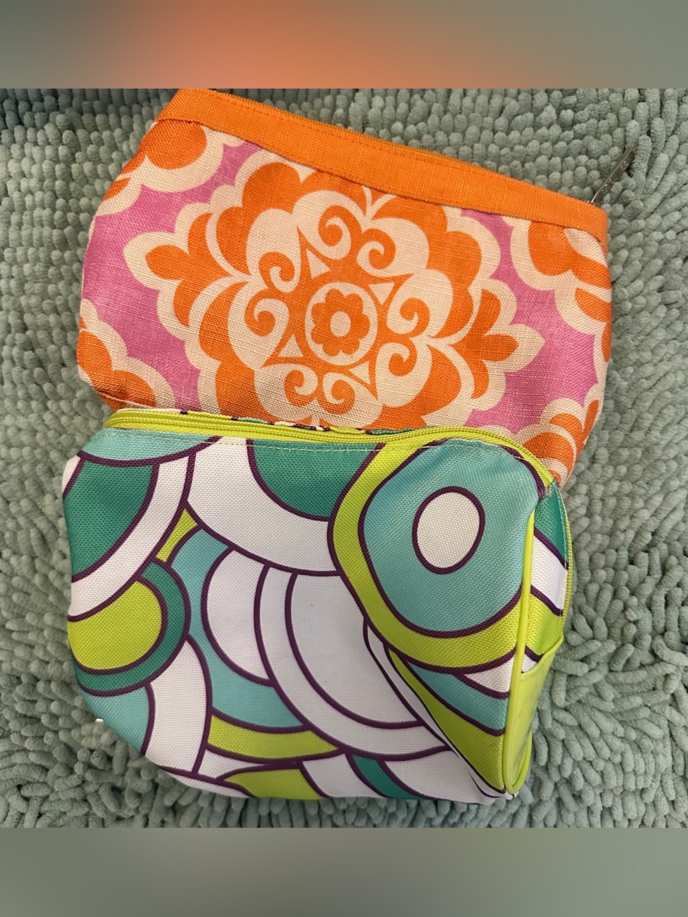 Y2K Retro Clinique Cosmetic Bags - Bright Orange, Pink, Aqua & Lime Prints
